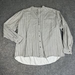 Aran Sweater Market Shirt Men XL Cream Striped Irish Grandfather Oversize Cotton